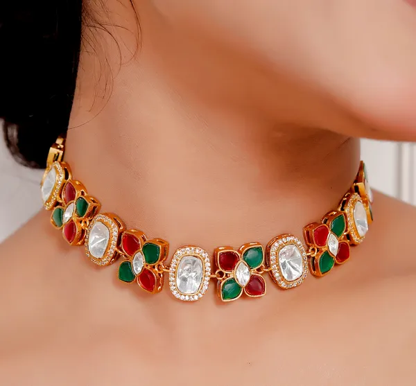Multicolor_Premium_Handcrafted_Designer_Golden_Necklace_With_Matching_Earrings_Set_For_Women