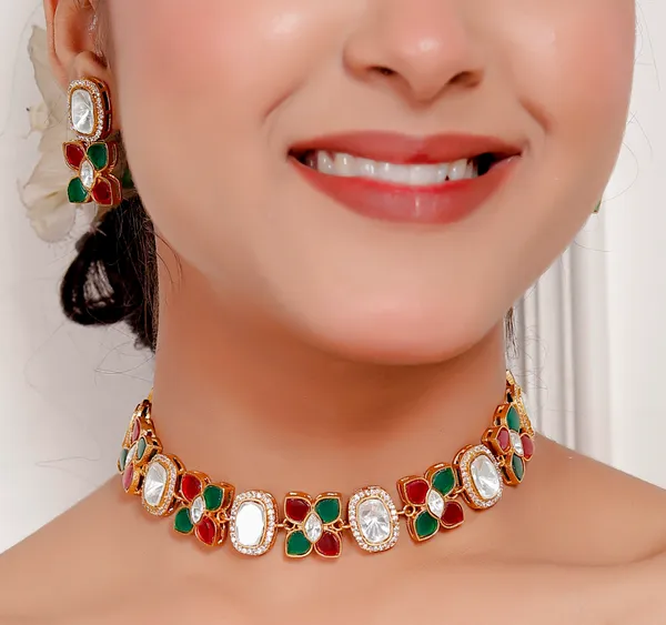 Multicolor_Premium_Handcrafted_Designer_Golden_Necklace_With_Matching_Earrings_Set_For_Women