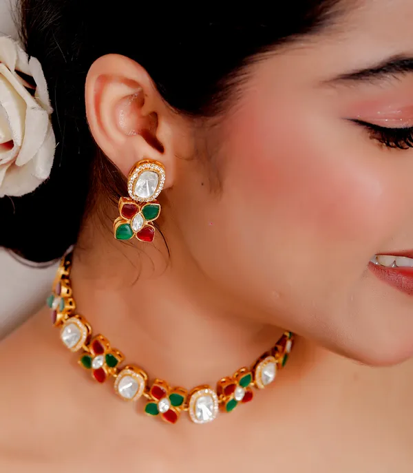 Multicolor_Premium_Handcrafted_Designer_Golden_Necklace_With_Matching_Earrings_Set_For_Women