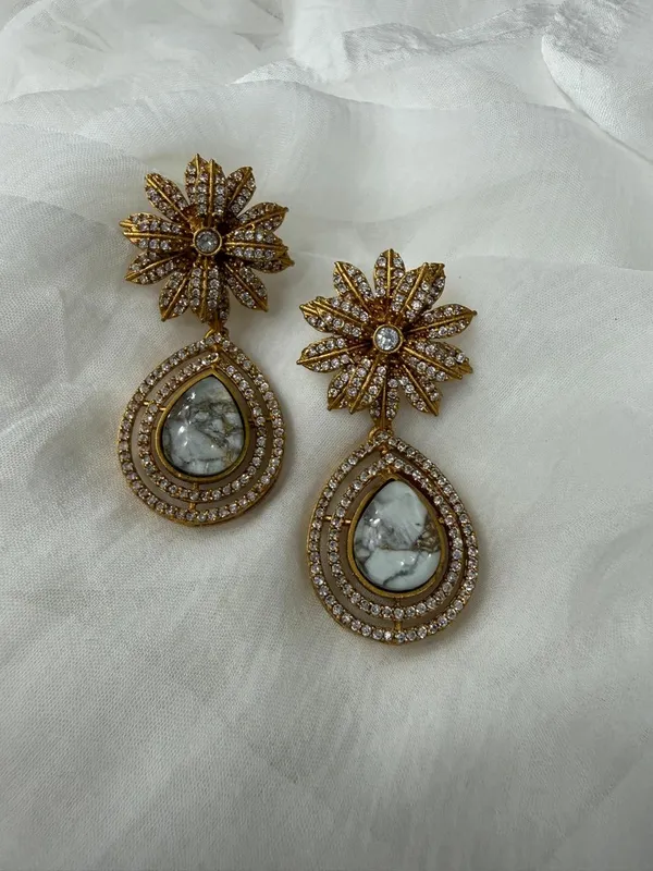 White_Premium_Handcrafted_Designer_Gold-Toned_Earrings_Set_For_Women