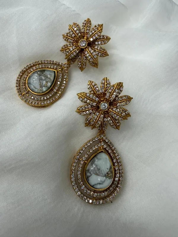 White_Premium_Handcrafted_Designer_Gold-Toned_Earrings_Set_For_Women