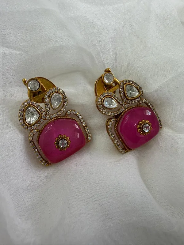 Pink_Premium_Handcrafted_Designer_Gold-Toned_Earrings_Set_For_Women