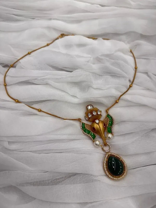 Green_Elegant_Ganesha_Pendant_Necklace_Set_with_Stones_&_Pearls_Traditional_Ethnic__For_Women