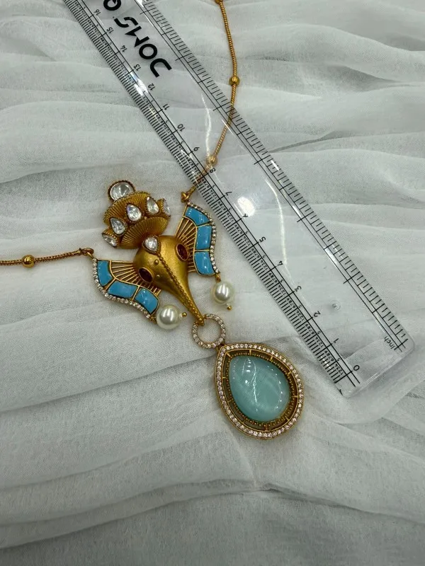 Green_Elegant_Ganesha__with_Stones_&_Pearls_Traditional_Ethnic_Pendant_Necklace_Set_For_Women