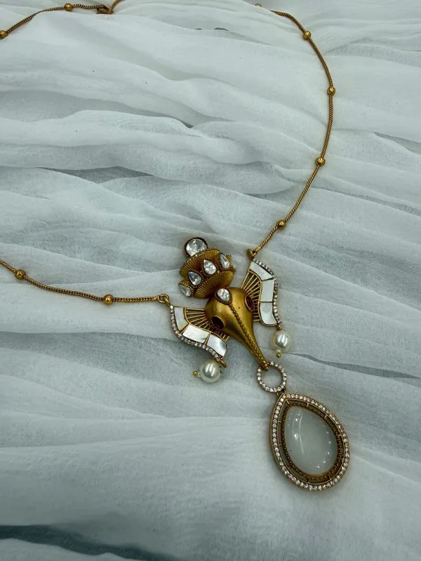 Green_Elegant_Ganesha__with_Stones_&_Pearls_Traditional_Ethnic_Pendant_Necklace_Set_For_Women