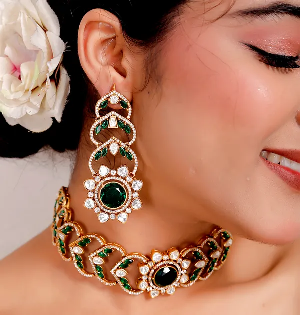 Green_Premium_Handcrafted_Designer_Golden_Necklace_With_Matching_Earrings_Set_For_Women