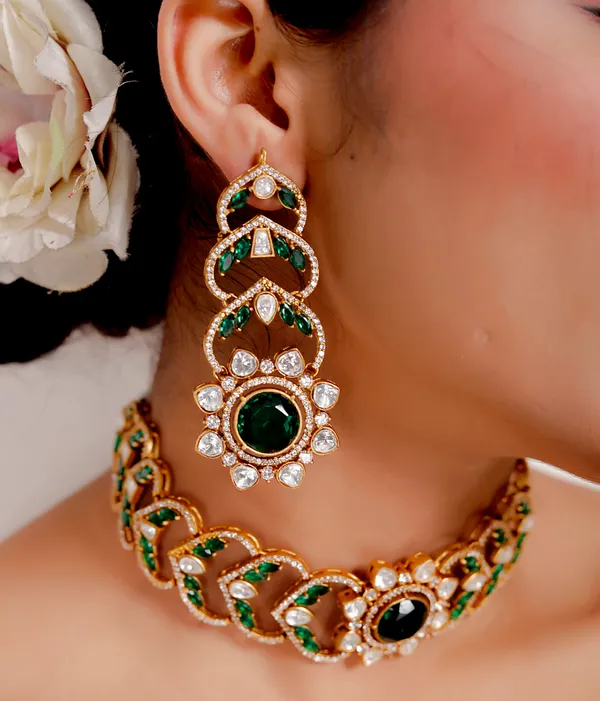 Green_Premium_Handcrafted_Designer_Golden_Necklace_With_Matching_Earrings_Set_For_Women