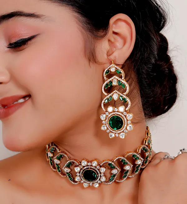 Green_Premium_Handcrafted_Designer_Golden_Necklace_With_Matching_Earrings_Set_For_Women