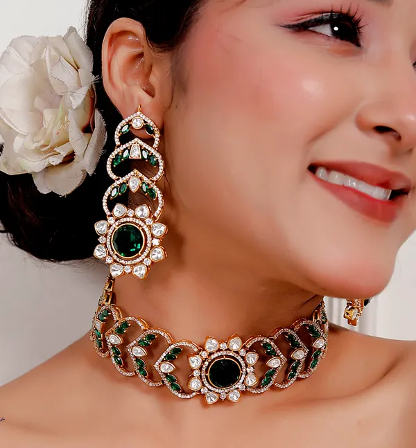 Green_Premium_Handcrafted_Designer_Golden_Necklace_With_Matching_Earrings_Set_For_Women