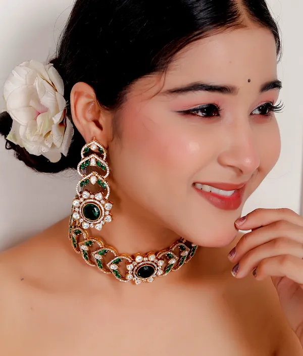 Green_Premium_Handcrafted_Designer_Golden_Necklace_With_Matching_Earrings_Set_For_Women