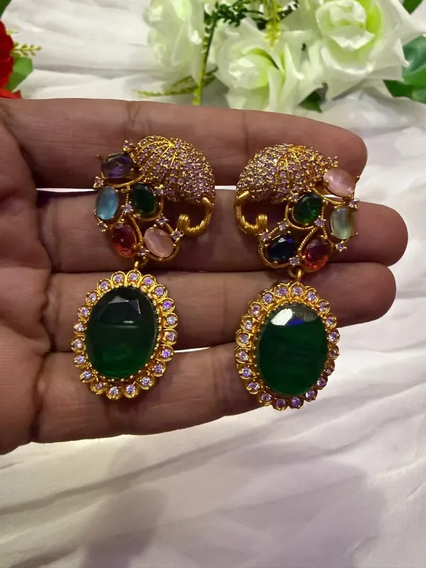 Green_Premium_Handcrafted_Designer_Gold-Toned_Earrings_Set_For_Women