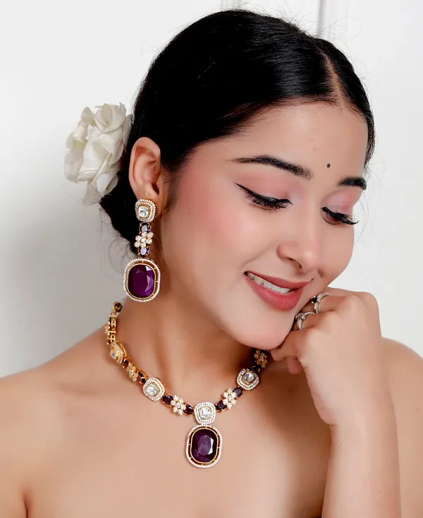 Purple_Premium_Handcrafted_Designer_Golden_Necklace_With_Matching_Earrings_Set_For_Women