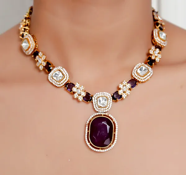 Purple_Premium_Handcrafted_Designer_Golden_Necklace_With_Matching_Earrings_Set_For_Women