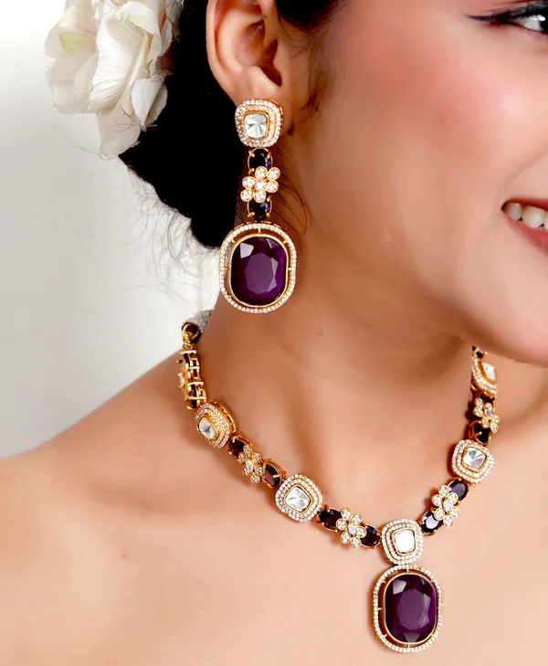 Purple_Premium_Handcrafted_Designer_Golden_Necklace_With_Matching_Earrings_Set_For_Women