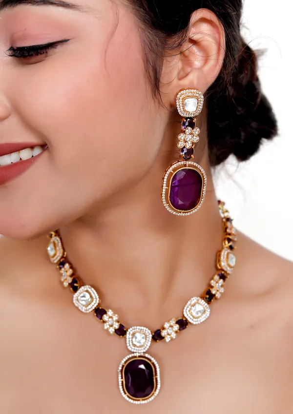 Purple_Premium_Handcrafted_Designer_Golden_Necklace_With_Matching_Earrings_Set_For_Women