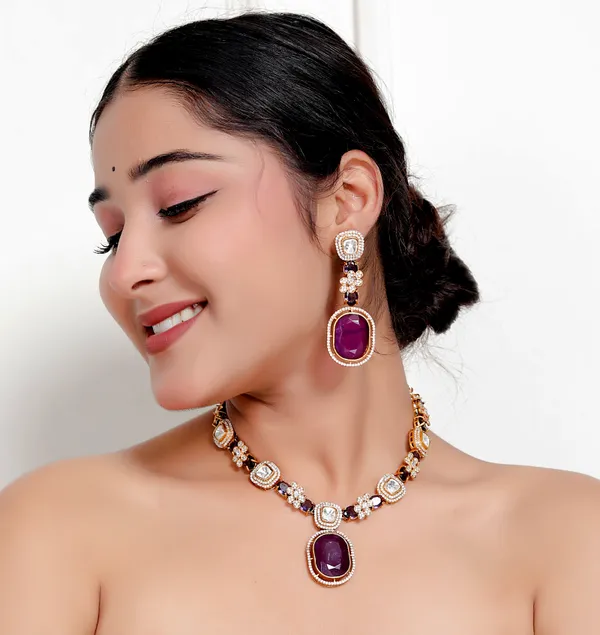 Purple_Premium_Handcrafted_Designer_Golden_Necklace_With_Matching_Earrings_Set_For_Women