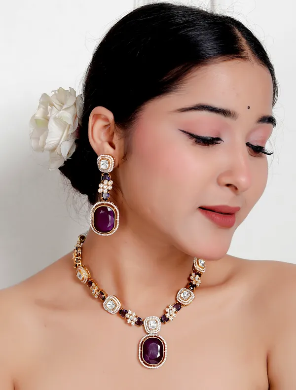 Purple_Premium_Handcrafted_Designer_Golden_Necklace_With_Matching_Earrings_Set_For_Women
