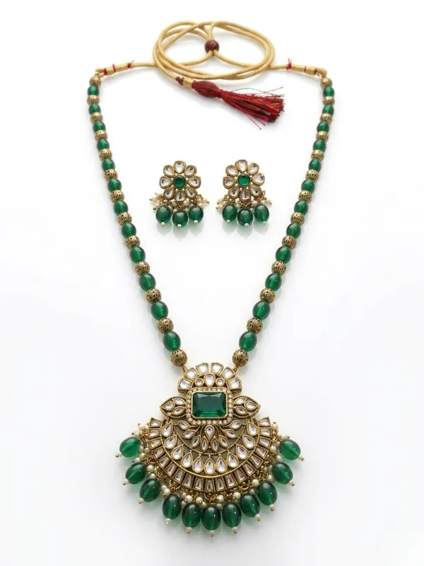 Green_Gold_Plated_Regal_Charm_Green_Carving_And_Kundan_Stones_Rani_Haar_With_Matching_Earrings_For_Women