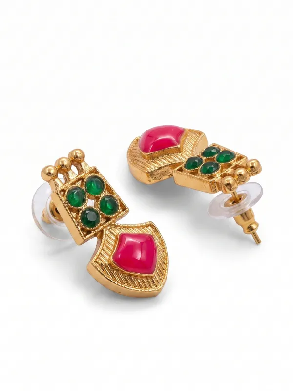 Antique_Gold_Plated_Choker_Necklace_Set_with_Hot_Pink_Meenakari_&_Green_Kundan