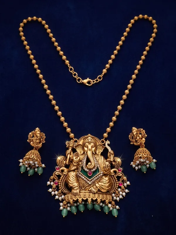 Antique_Gold-Plated_Lord_Ganesha_Pendant_Chain_&_Jhumka_Earrings_Set