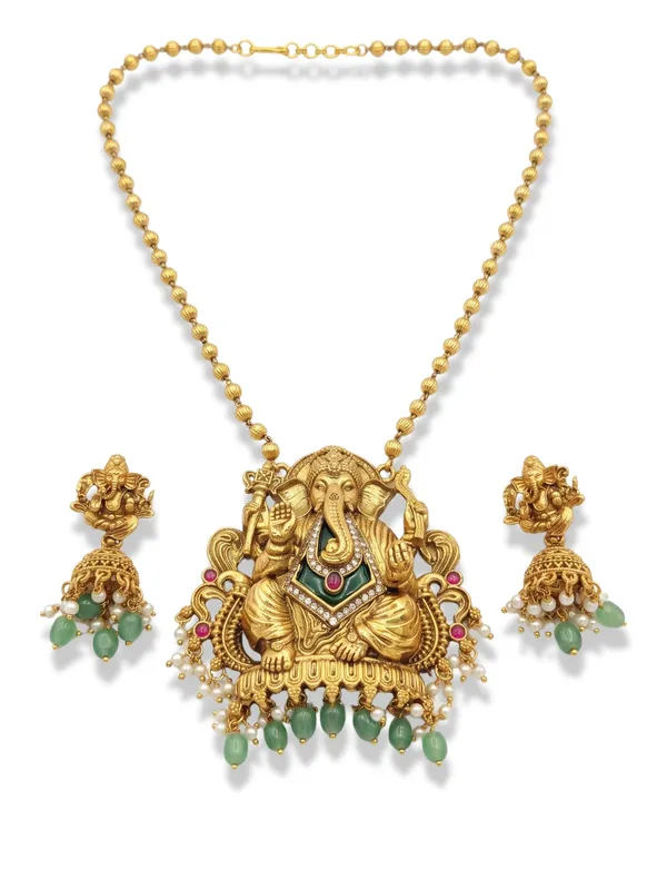 Antique_Gold-Plated_Lord_Ganesha_Pendant_Chain_&_Jhumka_Earrings_Set