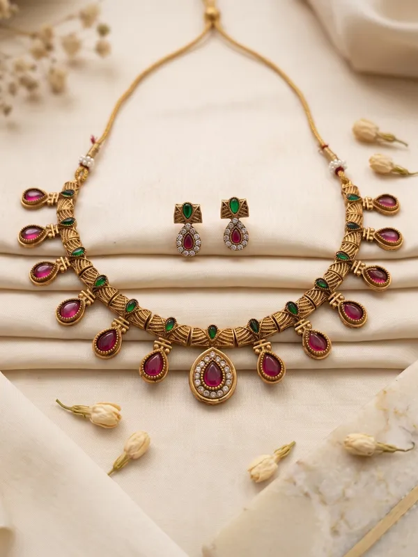 Antique_Gold-Plated_Ruby_&_Green_Kundan_Drop_Necklace_Set_with_Matching_Earrings
