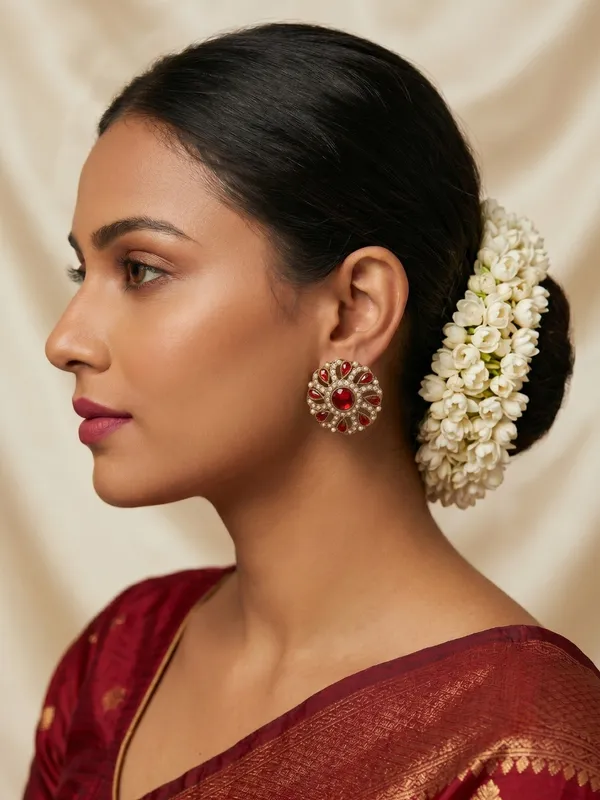 Antique_Gold_Plated_Stud_Earrings_Set_of_4_–_Handcrafted_Kundan_&_Stone_Multi-Color_Combo_Set