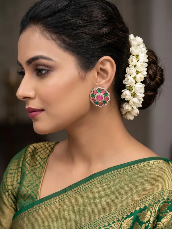 Antique_Gold_Plated_Stud_Earrings_Set_of_4_–_Handcrafted_Kundan_&_Stone_Multi-Color_Combo_Set