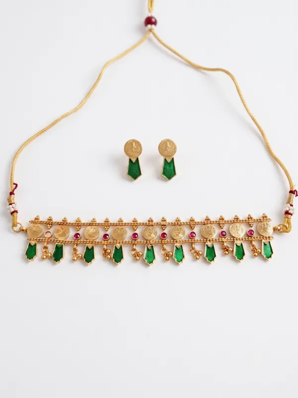 Antique_Gold-Plated_Traditional_Palakka_Choker_&_Matching_Earrings_Set_with_Ruby_Kundan_&_Green_Meenakari_Work