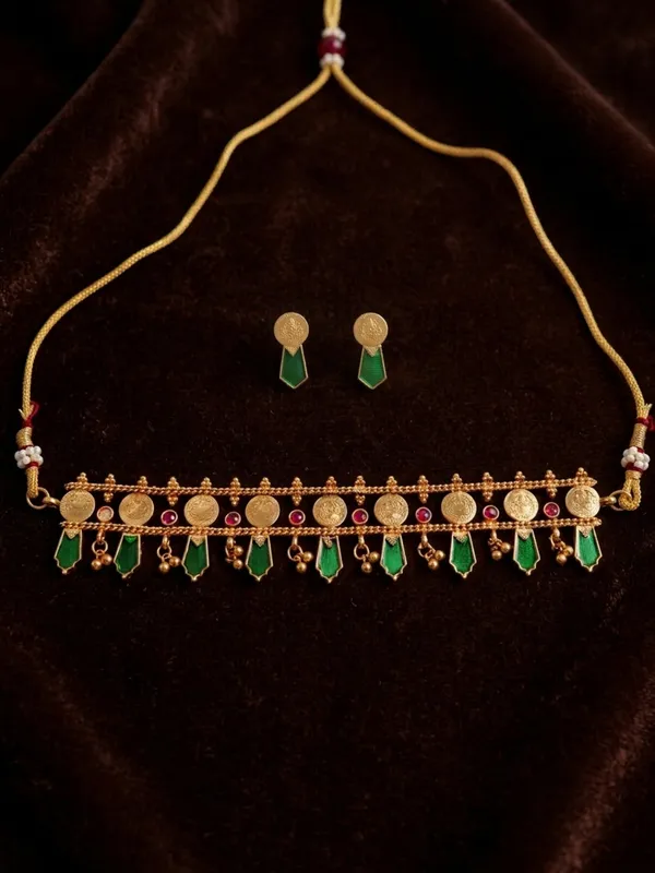Antique_Gold-Plated_Traditional_Palakka_Choker_&_Matching_Earrings_Set_with_Ruby_Kundan_&_Green_Meenakari_Work