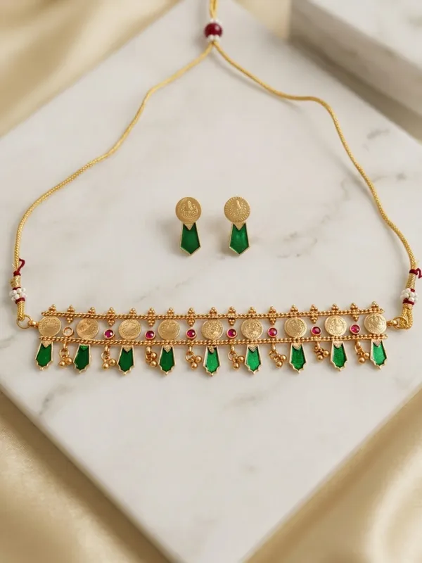 Antique_Gold-Plated_Traditional_Palakka_Choker_&_Matching_Earrings_Set_with_Ruby_Kundan_&_Green_Meenakari_Work