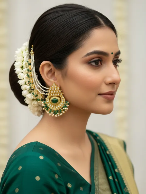 Regal_Emerald_&_Pearl_Chaandbali_Earrings_with_Hair_Chain
