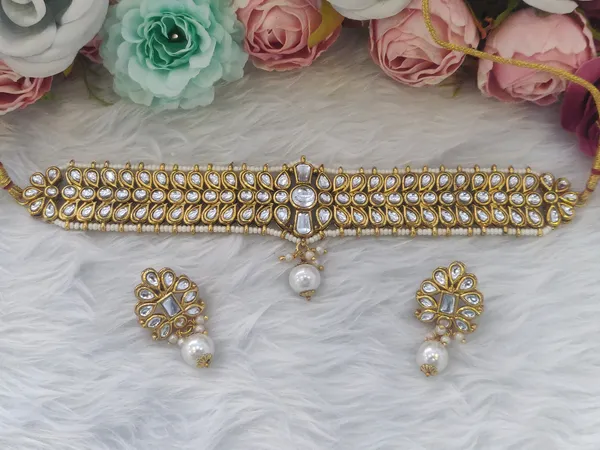White_Regal_Kundan_Pearl_Choker_Necklace_Set