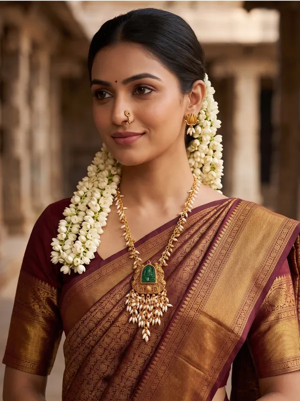 Divine_Grace:_Antique_Gold_Laxmi_Carved_Green_Stone_Pendant_&_Earrings_Set