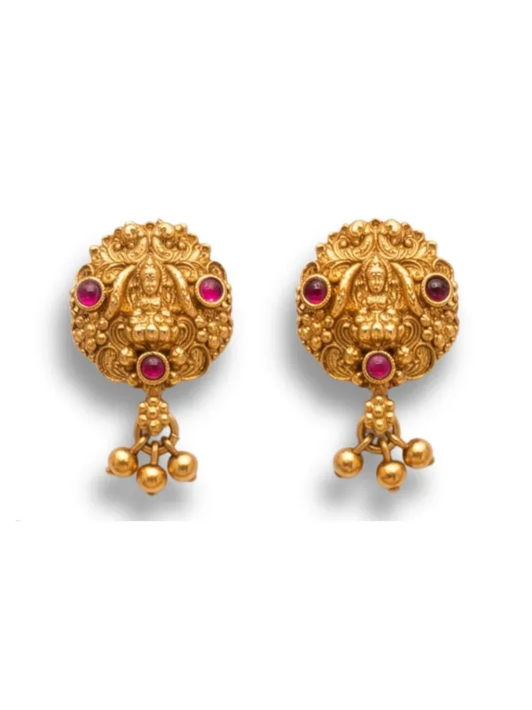 Divine_Lakshmi_Motif_Antique_Gold_Pendant_Set_with_Matching_Stud_Earrings