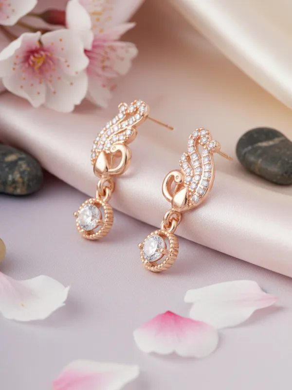 Exquisite_Rose_Gold_Swan_Drop_Earrings_from_Reesha_Jewel