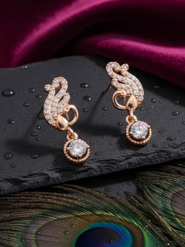 Exquisite_Rose_Gold_Swan_Drop_Earrings_from_Reesha_Jewel