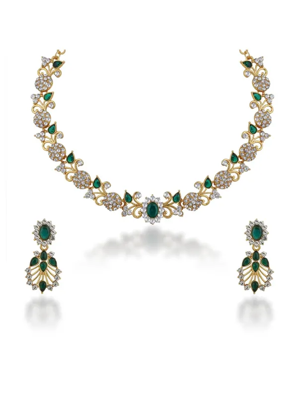 Floral_pattern_Jewellery_set_in_Kundan_and_Immitation_Diamonds_in_Green
