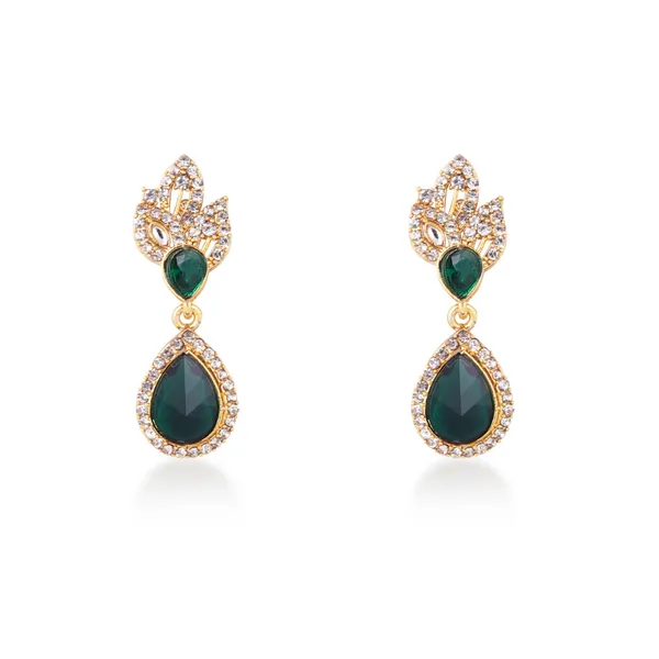 Green_Rhinestone_Link_Necklace_And_Earrings_Set