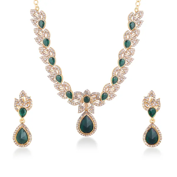 Green_Rhinestone_Link_Necklace_And_Earrings_Set