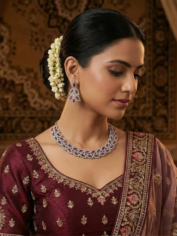 Reesha_Jewels_exquisite_silver-toned_Pink_necklace_and_earring_set.