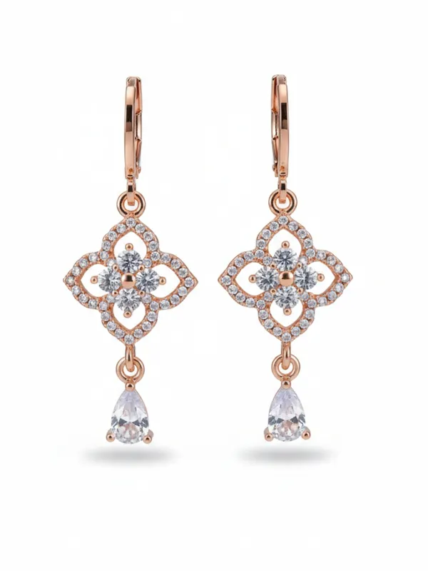 Rose_Gold_Dangle_Earrings_for_Women,_Cubic_Zirconia_Clover_Design_with_Teardrop