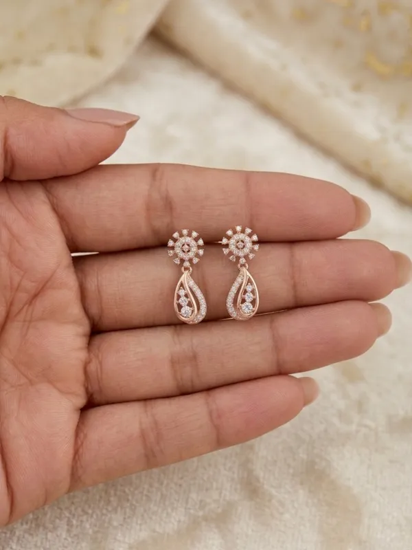 Rose_Gold_Teardrop_Dangle_Earrings_for_Women,_Crystal_Embellished_Floral_Stud_Design