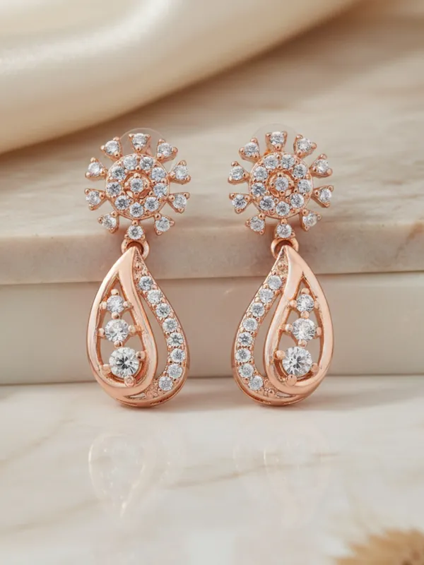 Rose_Gold_Teardrop_Dangle_Earrings_for_Women,_Crystal_Embellished_Floral_Stud_Design