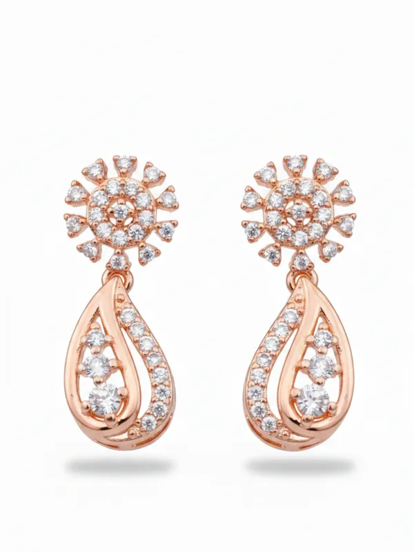 Rose_Gold_Teardrop_Dangle_Earrings_for_Women,_Crystal_Embellished_Floral_Stud_Design