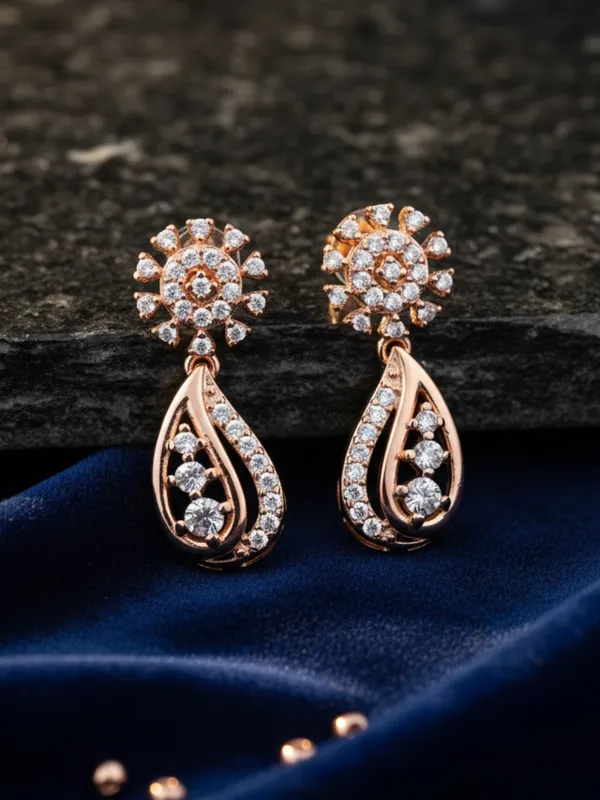 Rose_Gold_Teardrop_Dangle_Earrings_for_Women,_Crystal_Embellished_Floral_Stud_Design