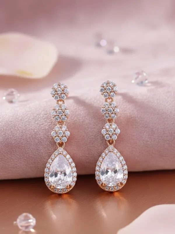 Rose_Gold_Teardrop_Dangle_Earrings_for_Women,_Cubic_Zirconia_Crystal_Drop_Earrings_with_Halo_Design