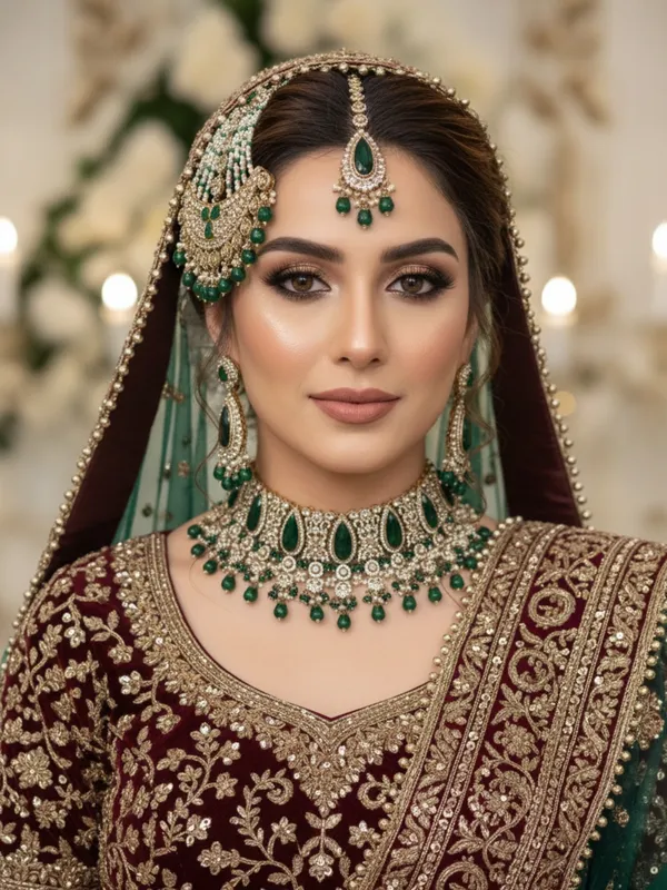 Royal_Emerald_Green_&_Gold_Bridal_Choker_Set_with_Maang_Tikka,_Jhumka_&_Jhoomer_(Passa)