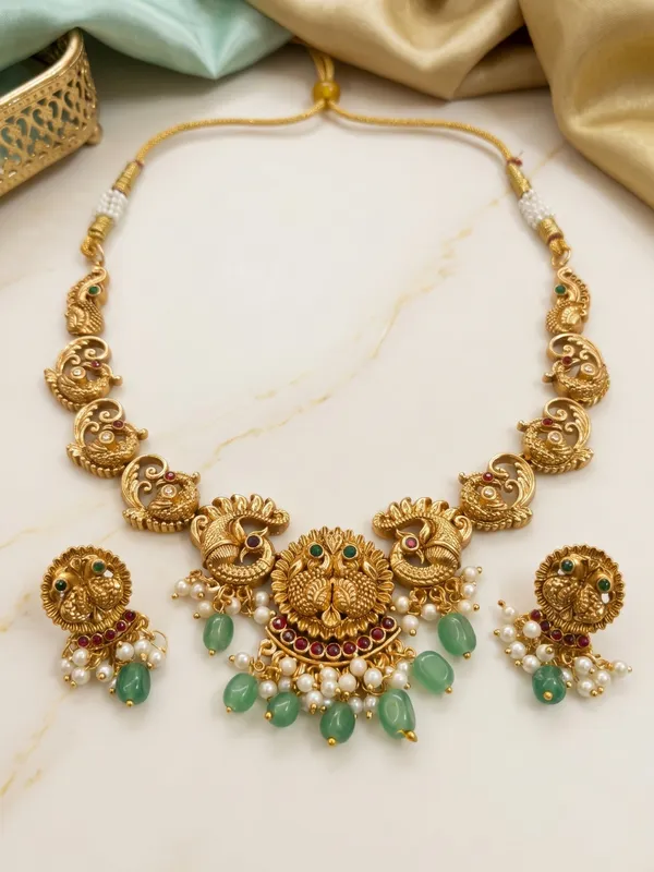 Royal_Heritage_Antique_Peacock_Necklace_&_Earring_Set_with_Mint_Green_Beads