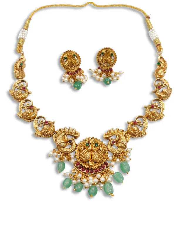 Royal_Heritage_Antique_Peacock_Necklace_&_Earring_Set_with_Mint_Green_Beads